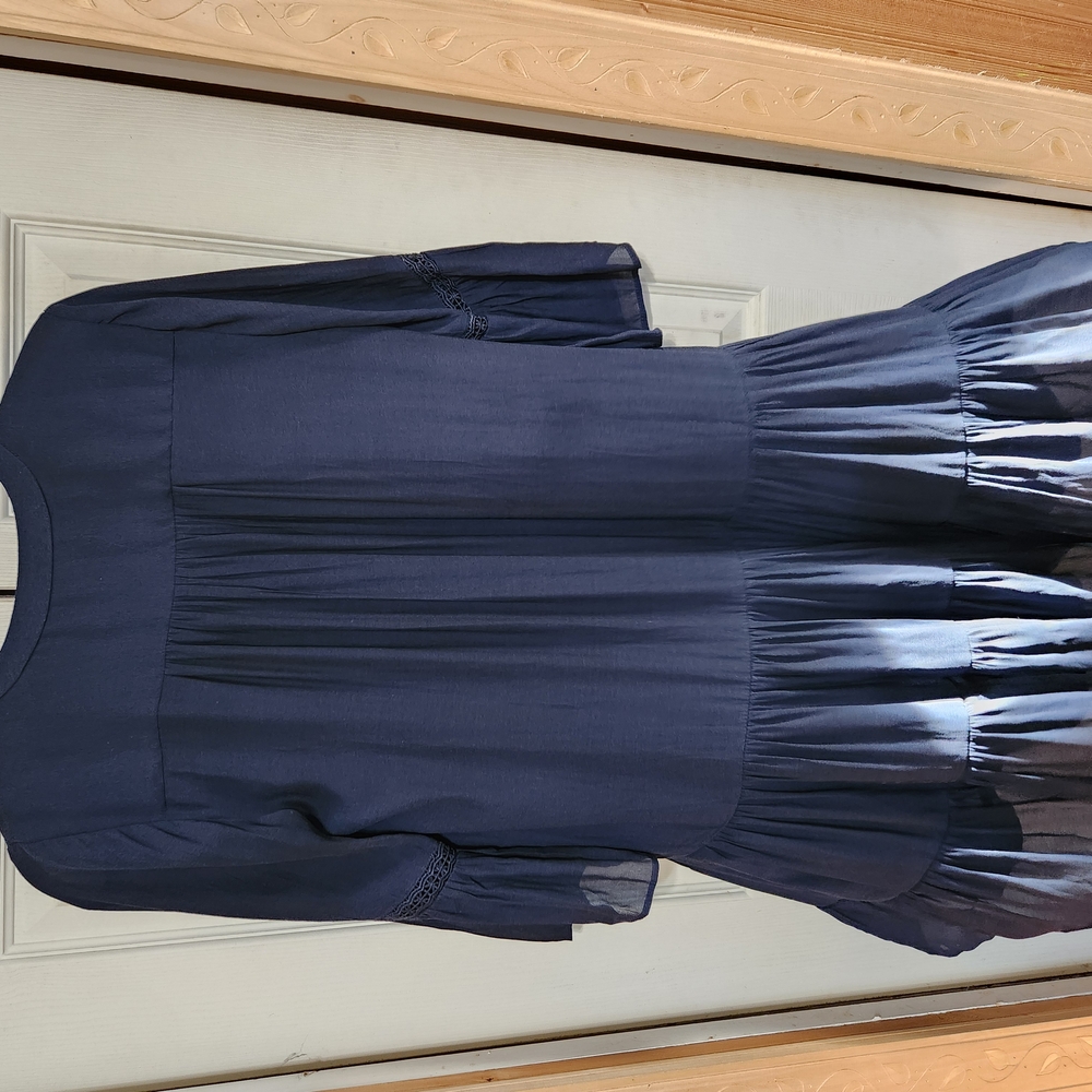 LOFT Blue 3/4 Sleeve Pleated Ruffled Dress - Picture 6 of 8